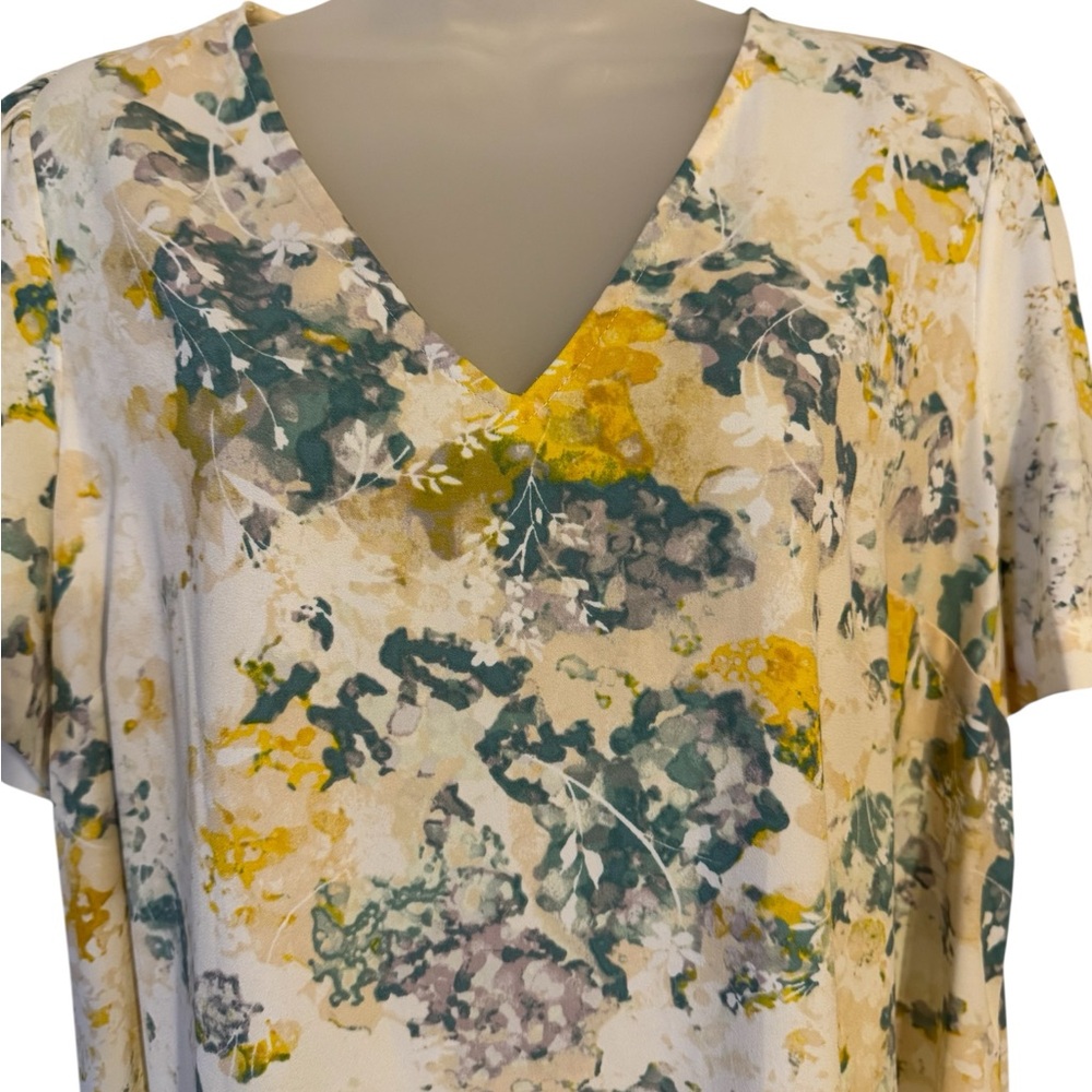 Pretty Summer Floral V-Neck Dress LARGE #CL - Picture 2 of 7